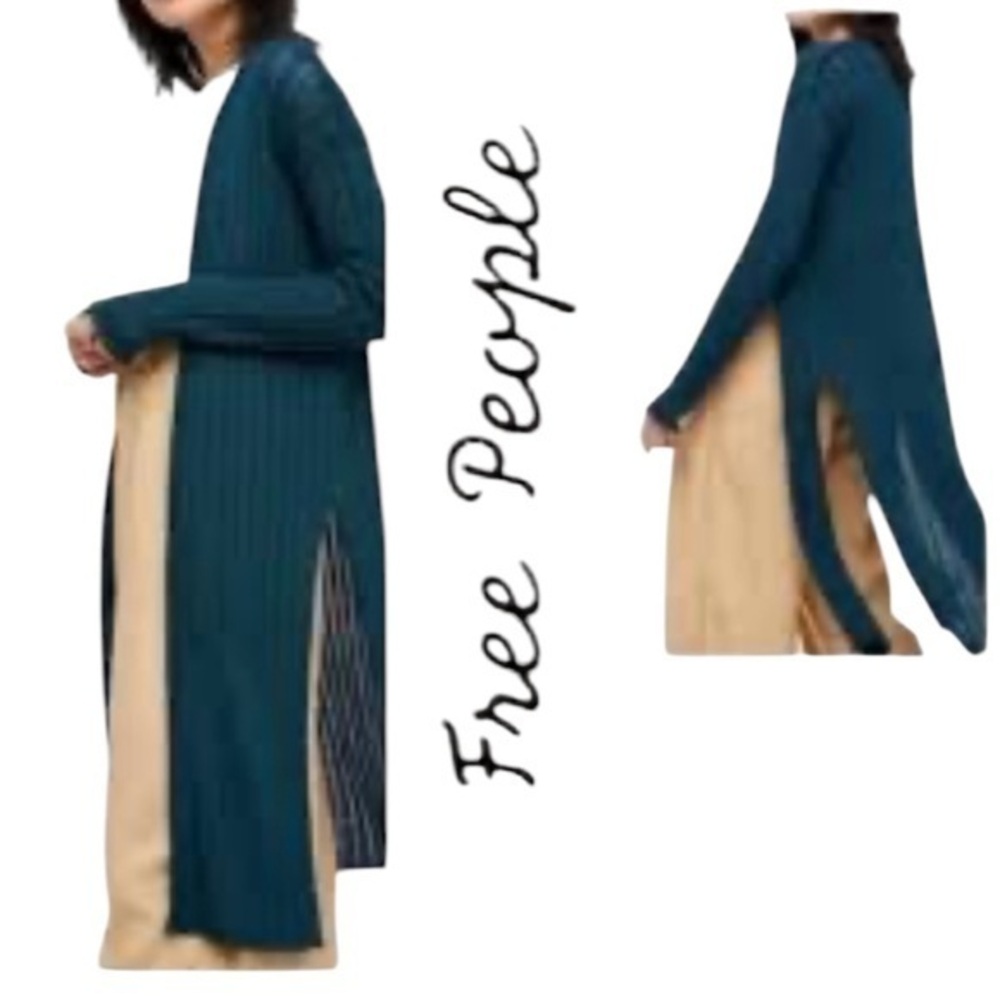 Free People open cardigan dark turquoise long knit sweater NEW NWT XS